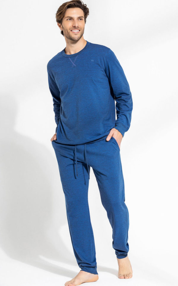 Pijama Blusa Manga Longa com Calça Azul Masculino