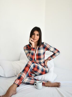 Pijama Xadrez Com Vermelho Versão Calça