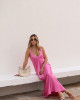 Vestido Longo Com Bolsos Satin Doux Pink