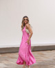 Vestido Longo Com Bolsos Satin Doux Pink