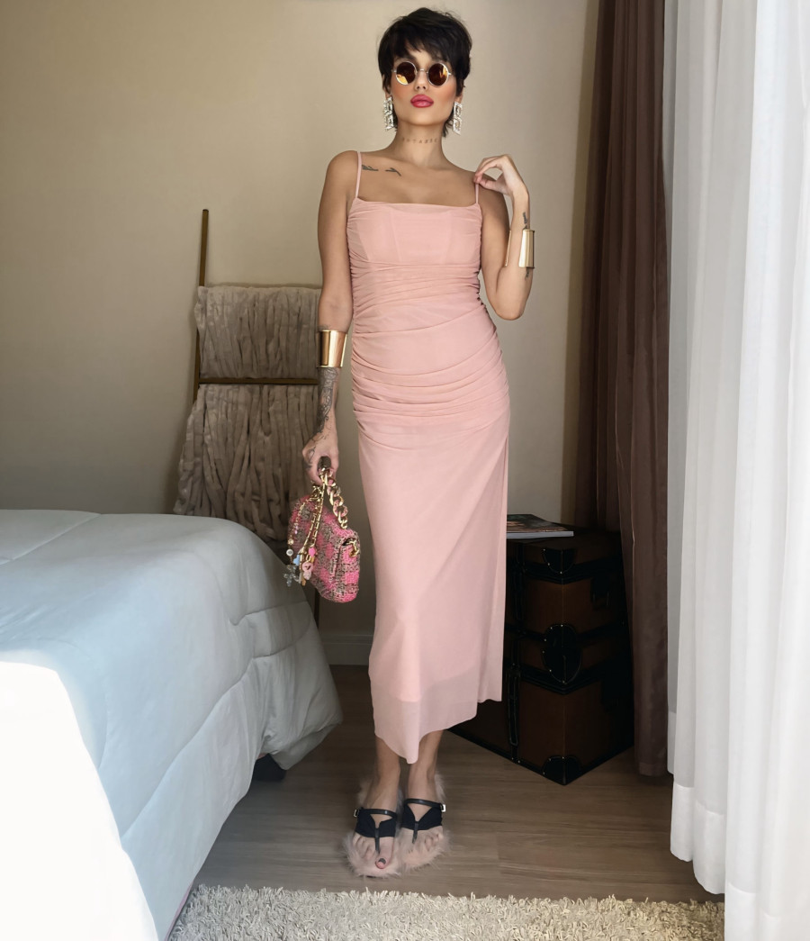 Vestido Micro Tule Estruturado Amalfi Rosé