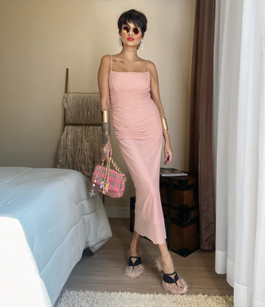 Vestido Micro Tule Estruturado Amalfi Rosé