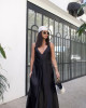 Vestido Longo Com Bolsos Satin Doux Preto