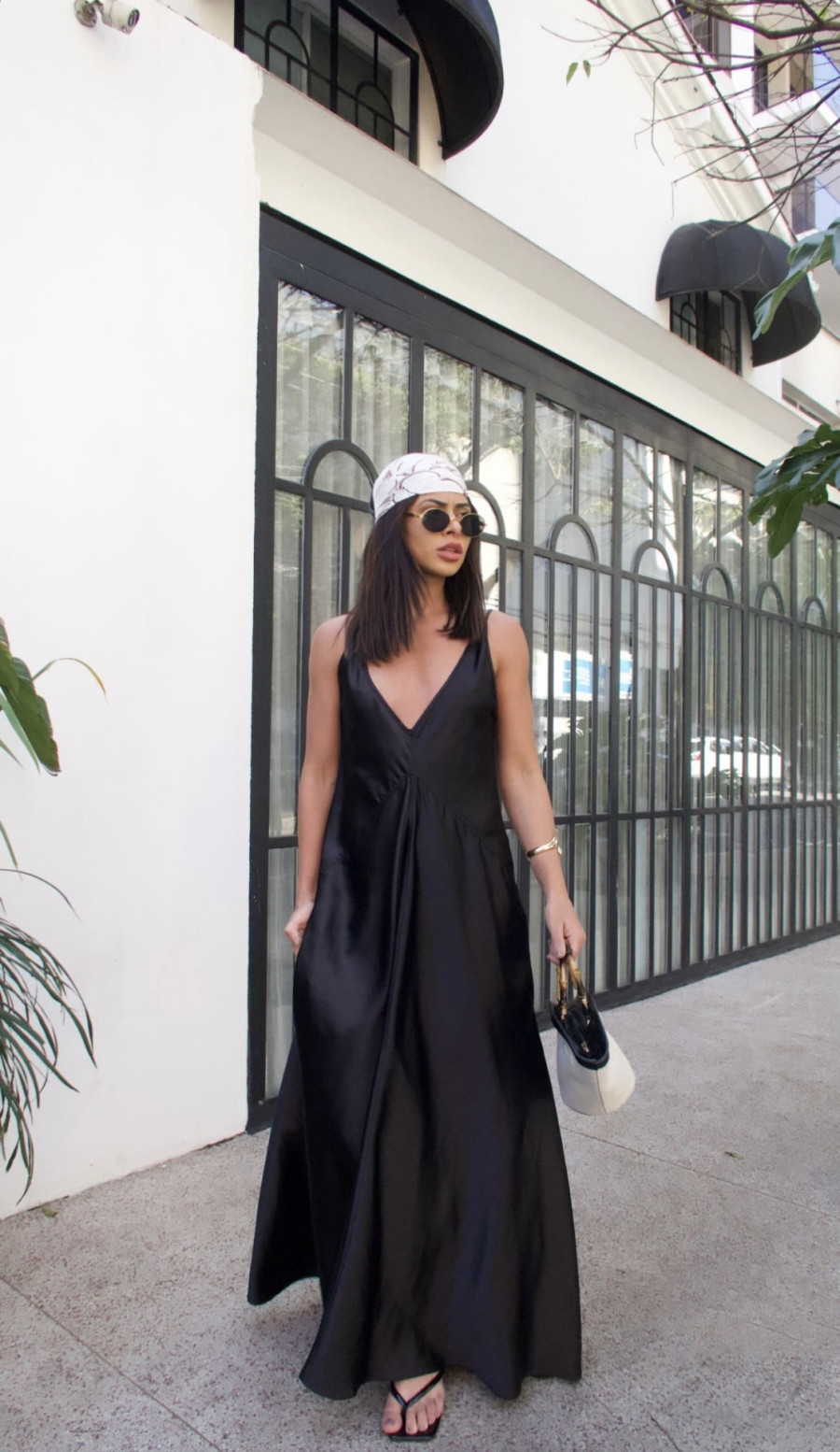 Vestido Longo Com Bolsos Satin Doux Preto