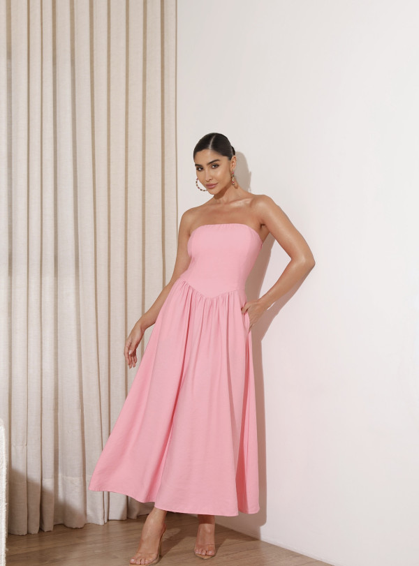 Vestido TQC Midi Godê Rosa