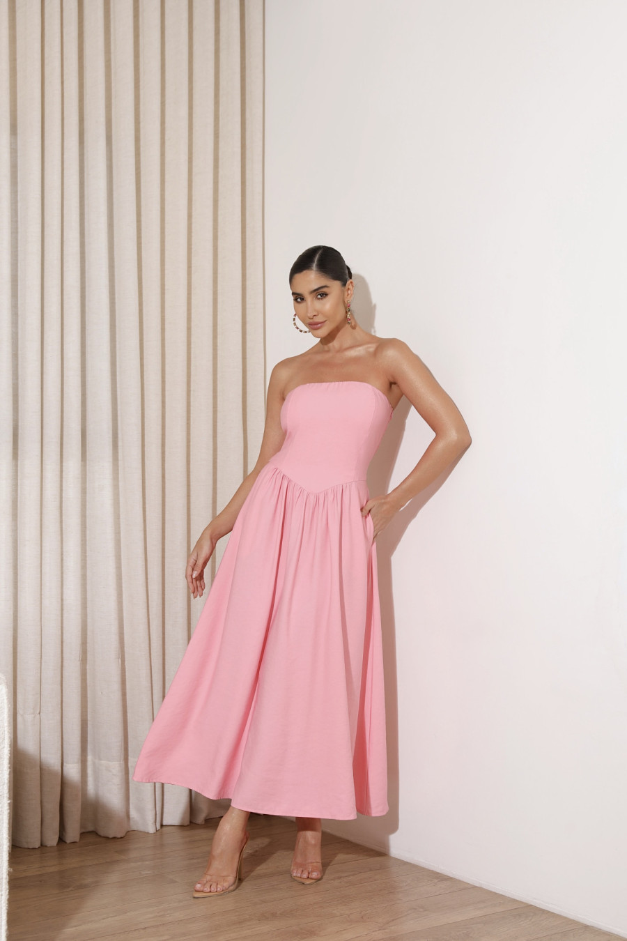 Vestido TQC Midi Godê Rosa