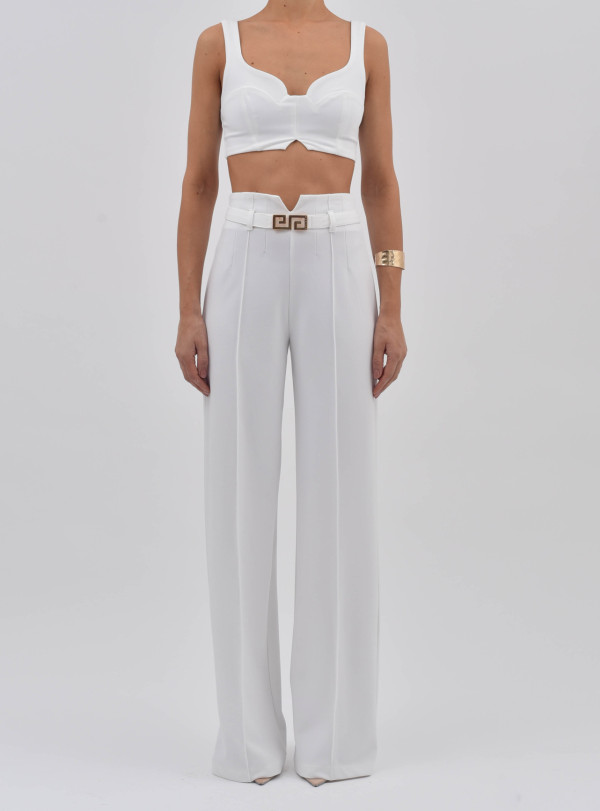 Conjunto Trellis Top E Calça Pantalona Off White