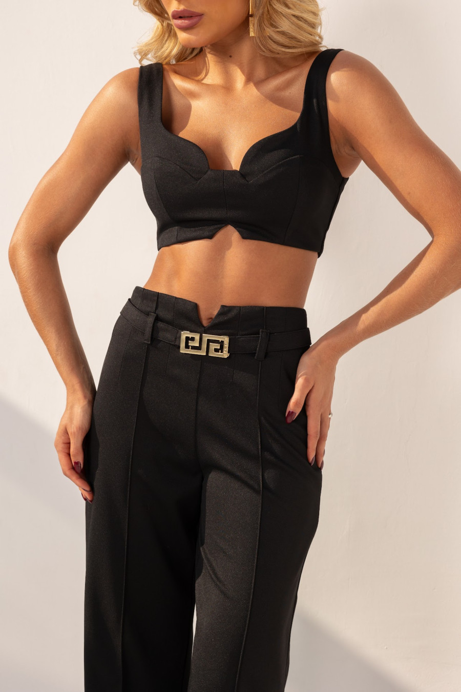 Conjunto Trellis Top E Calça Pantalona Preto