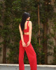 Conjunto Trellis Top E Calça Pantalona Vermelho